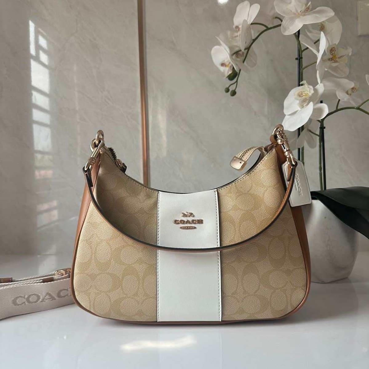 Coach Im Light Khaki Chalk Lt Saddle White Beige Brown Women Shoulder Bag Ct257