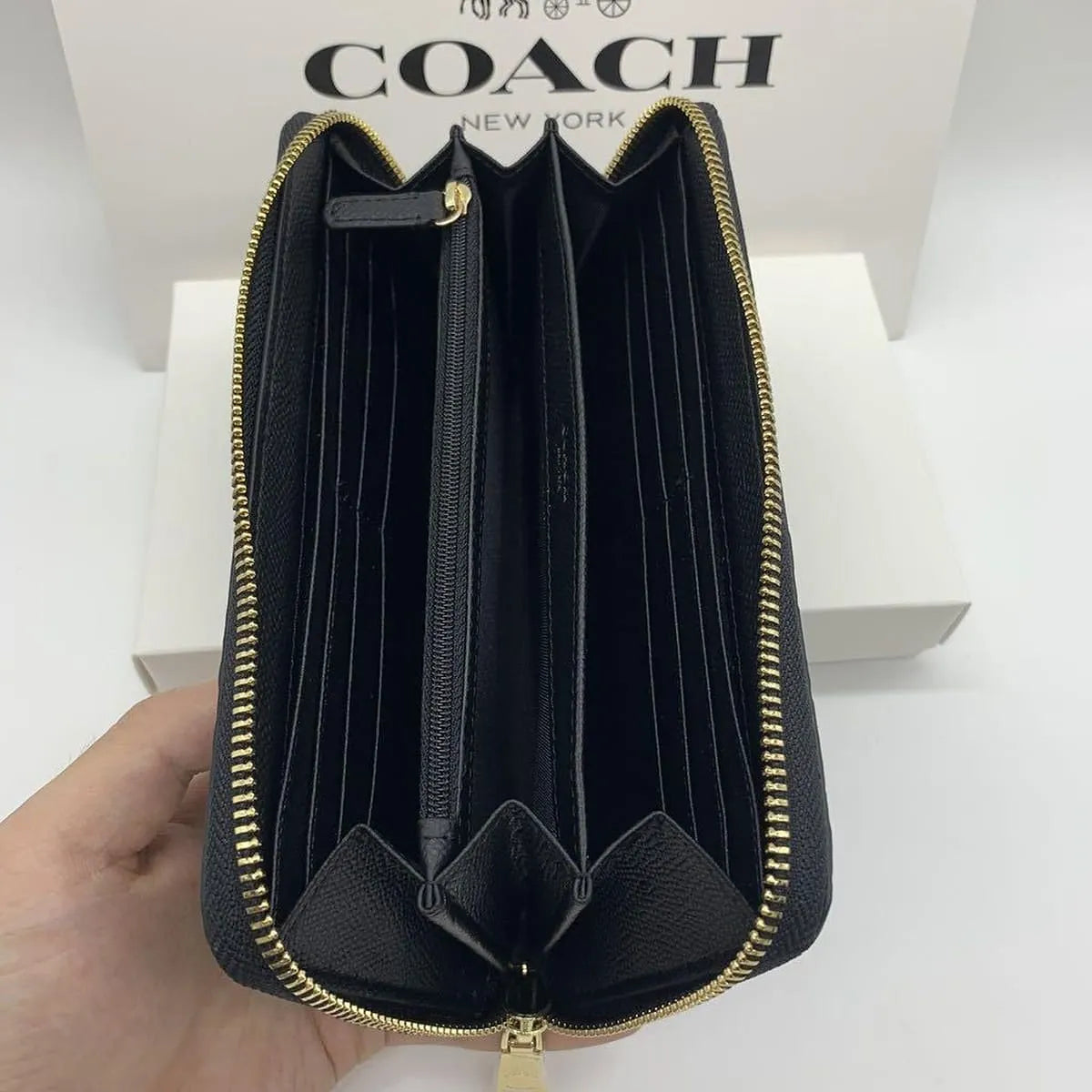 COACH Women’s Black Signature Zip-Around Wallet F53834