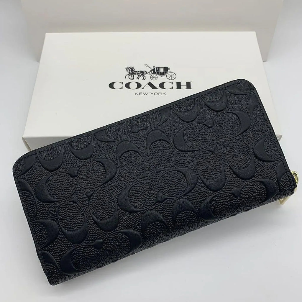 COACH Women’s Black Signature Zip-Around Wallet F53834
