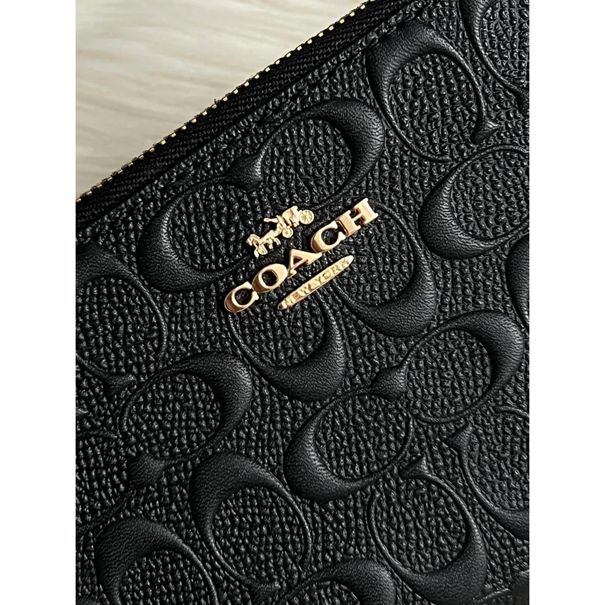 COACH Women’s Black Signature Zip-Around Wallet F53834