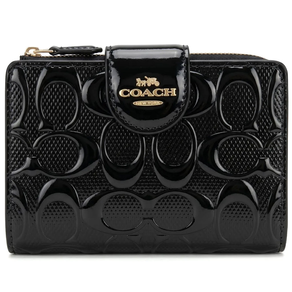 COACH Women’s Signature Patent Leather Medium Corner Zip Wallet CV414