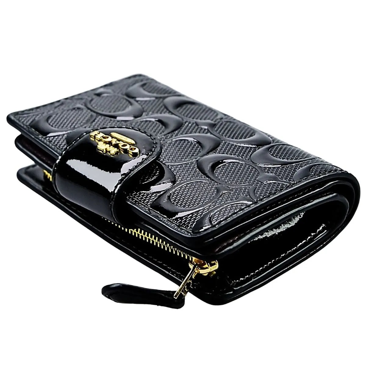COACH Women’s Signature Patent Leather Medium Corner Zip Wallet CV414