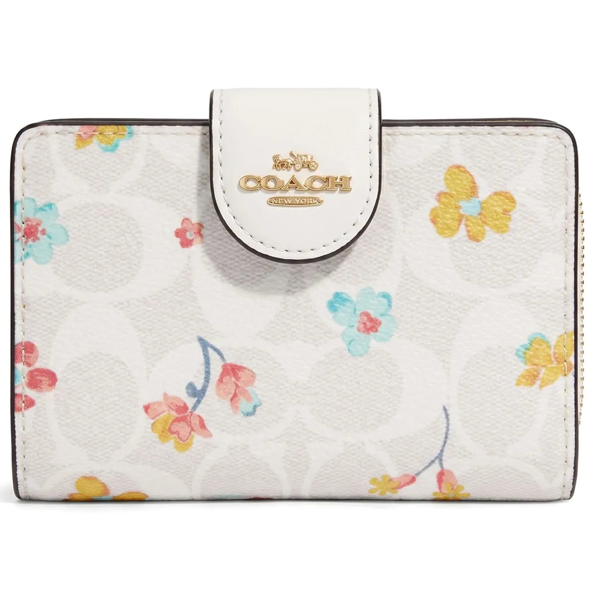 COACH Women’s Signature Canvas Khaki Chalk Medium Bifold Wallet C8741