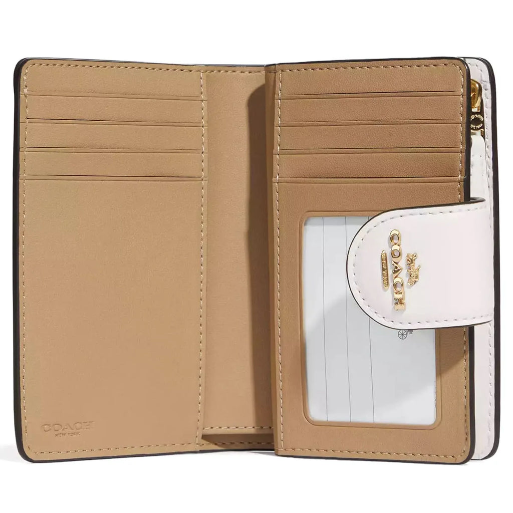 COACH Women’s Signature Canvas Khaki Chalk Medium Bifold Wallet C8741