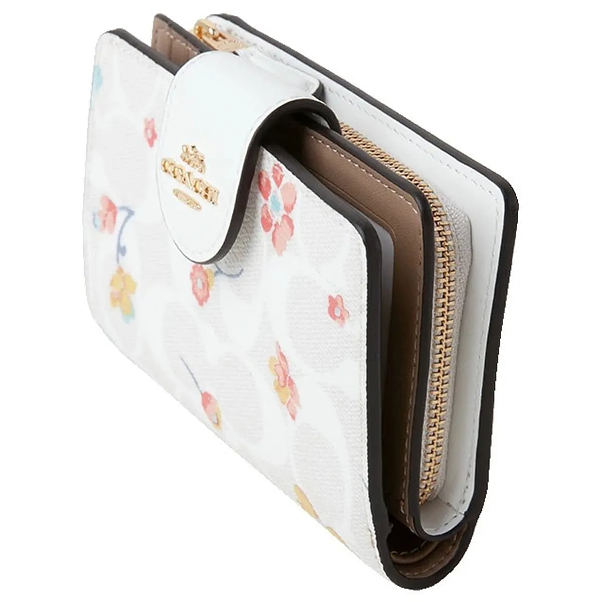 COACH Women’s Signature Canvas Khaki Chalk Medium Bifold Wallet C8741