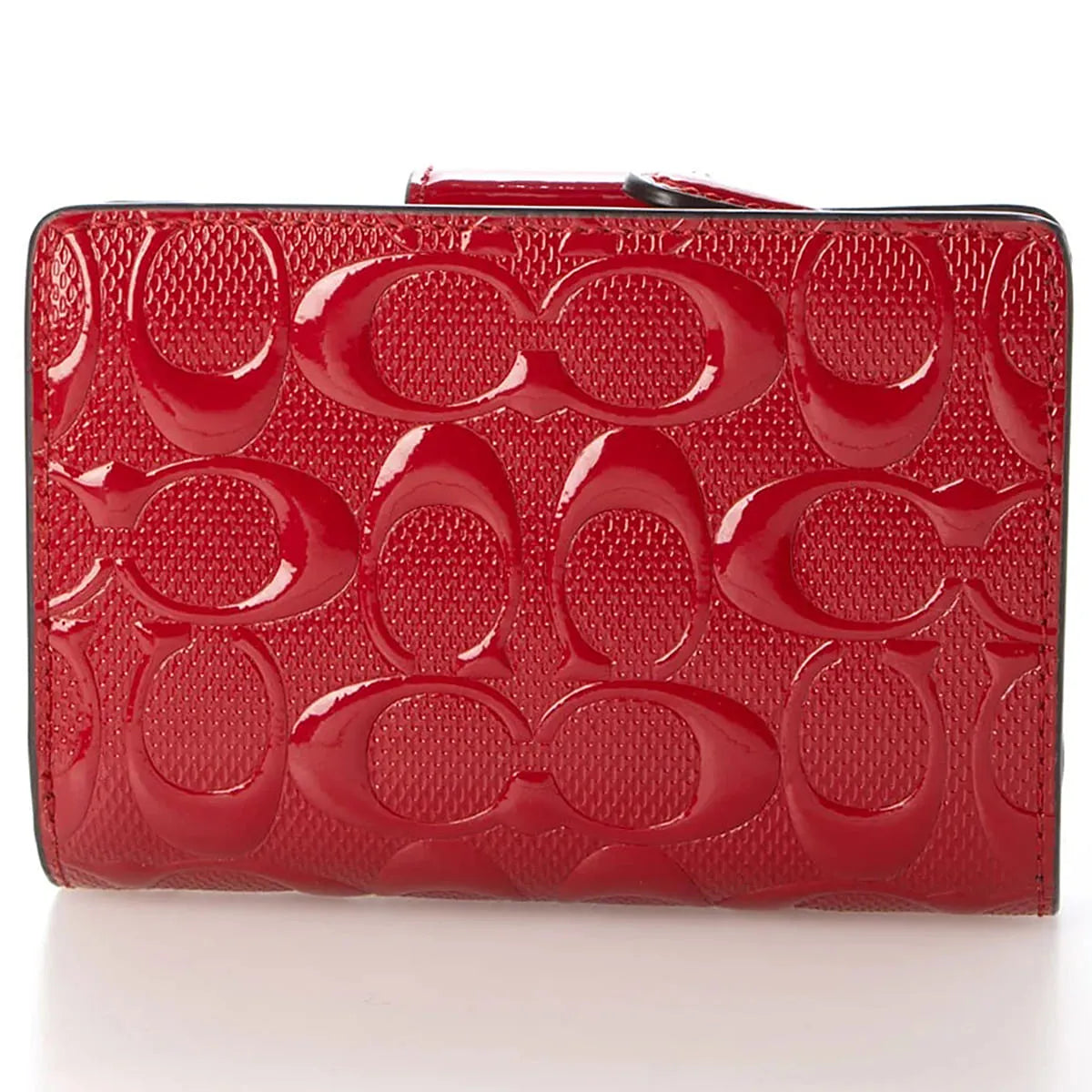COACH Women’s Red Signature Patent Leather Medium Corner Zip Wallet CV414