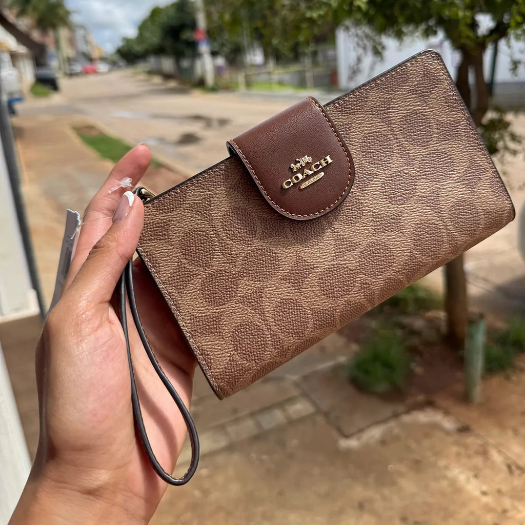 COACH Women’s Signature Canvas Phone Wallet Wristlet CW780