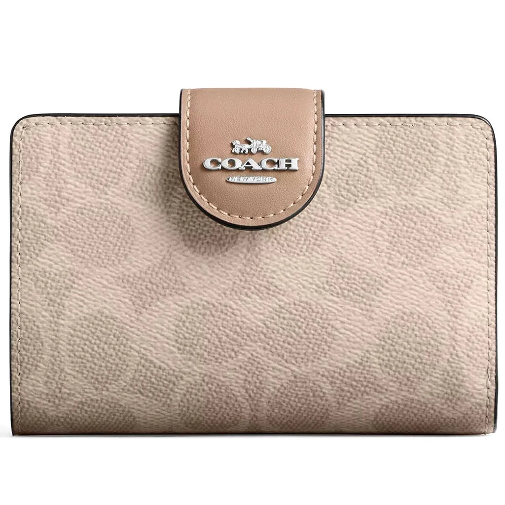COACH Women’s Signature Canvas Silver Medium Corner Zip Wallet CW786