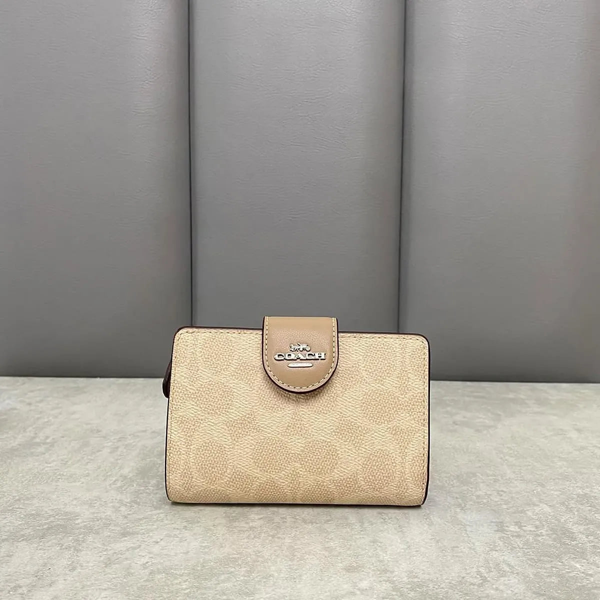 COACH Women’s Signature Canvas Silver Medium Corner Zip Wallet CW786