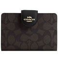 COACH Women’s Signature Canvas Walnut Black Medium Corner Zip Wallet CW786