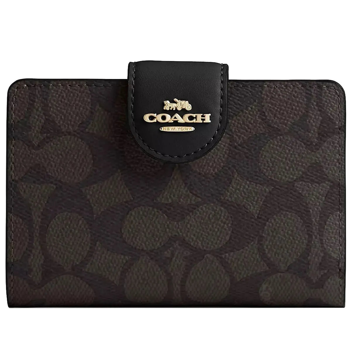COACH Women’s Signature Canvas Walnut Black Medium Corner Zip Wallet CW786