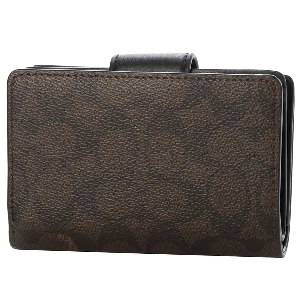 COACH Women’s Signature Canvas Walnut Black Medium Corner Zip Wallet CW786