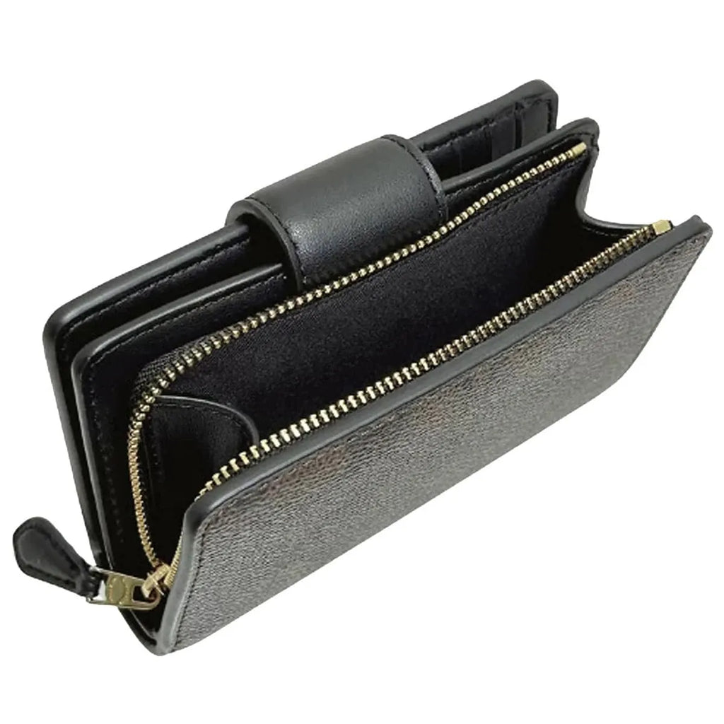 COACH Women’s Signature Canvas Walnut Black Medium Corner Zip Wallet CW786