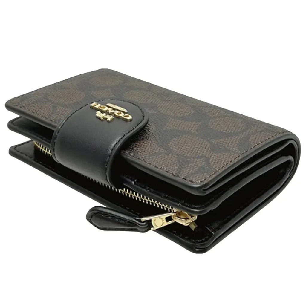 COACH Women’s Signature Canvas Walnut Black Medium Corner Zip Wallet CW786