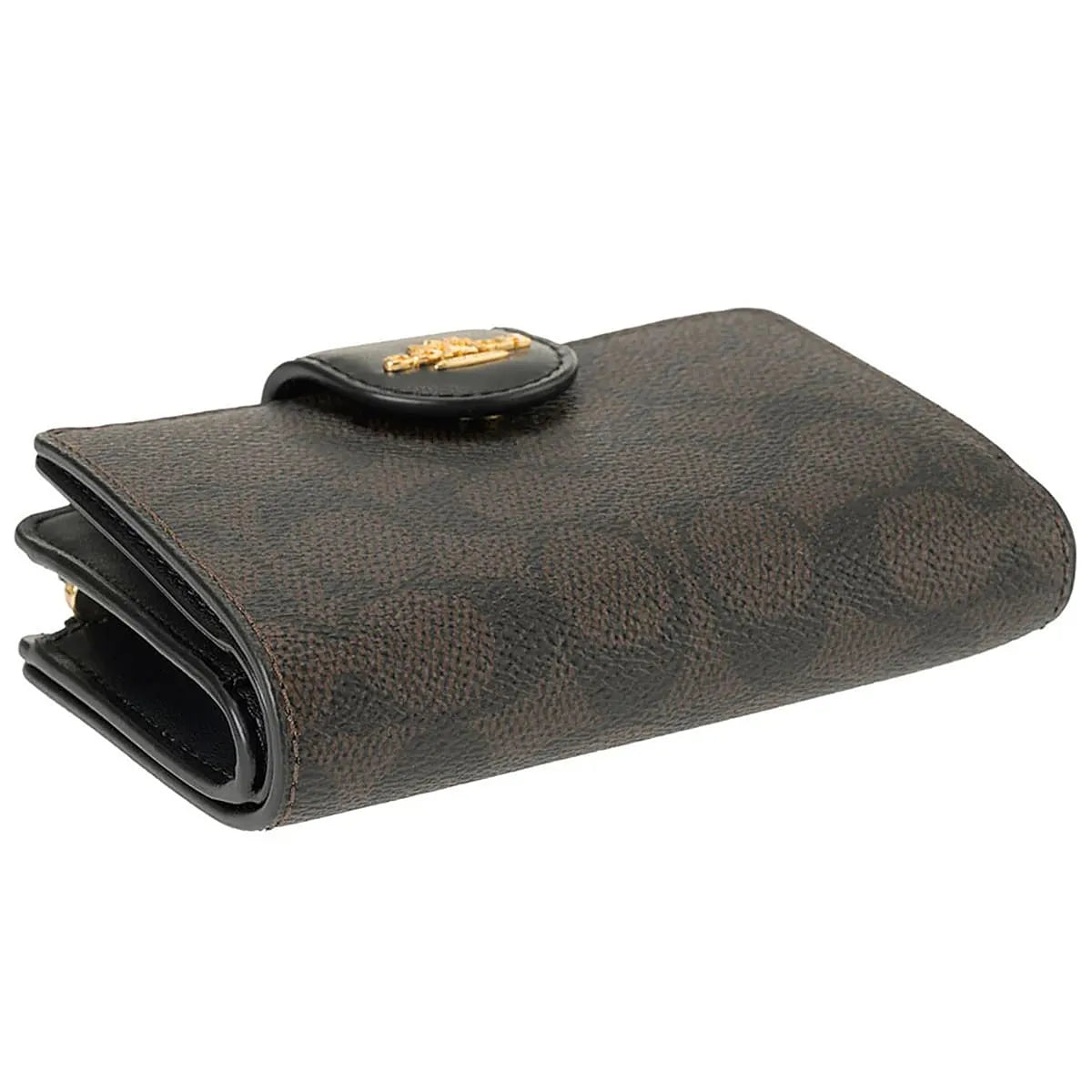 COACH Women’s Signature Canvas Walnut Black Medium Corner Zip Wallet CW786