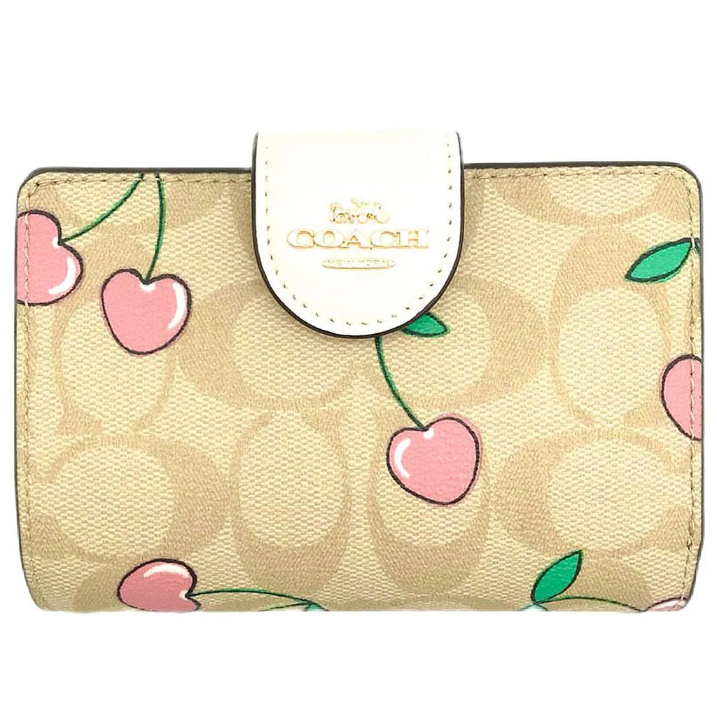 COACH Women’s Signature Bifold Wallet with Cherry Print CF401
