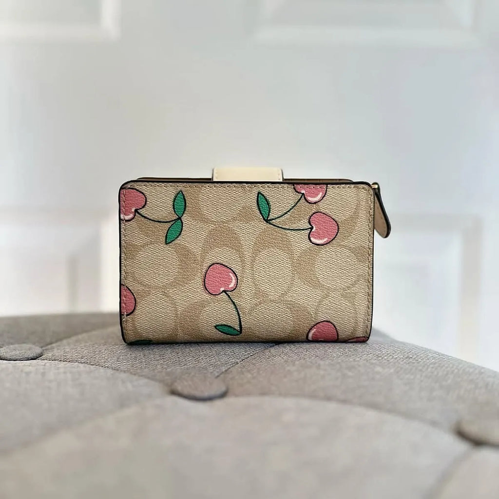 COACH Women’s Signature Bifold Wallet with Cherry Print CF401