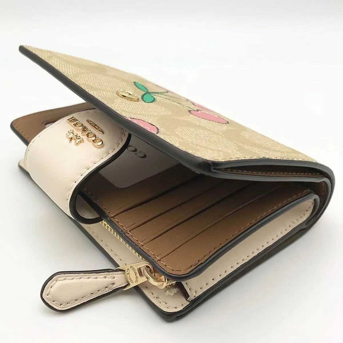 COACH Women’s Signature Bifold Wallet with Cherry Print CF401
