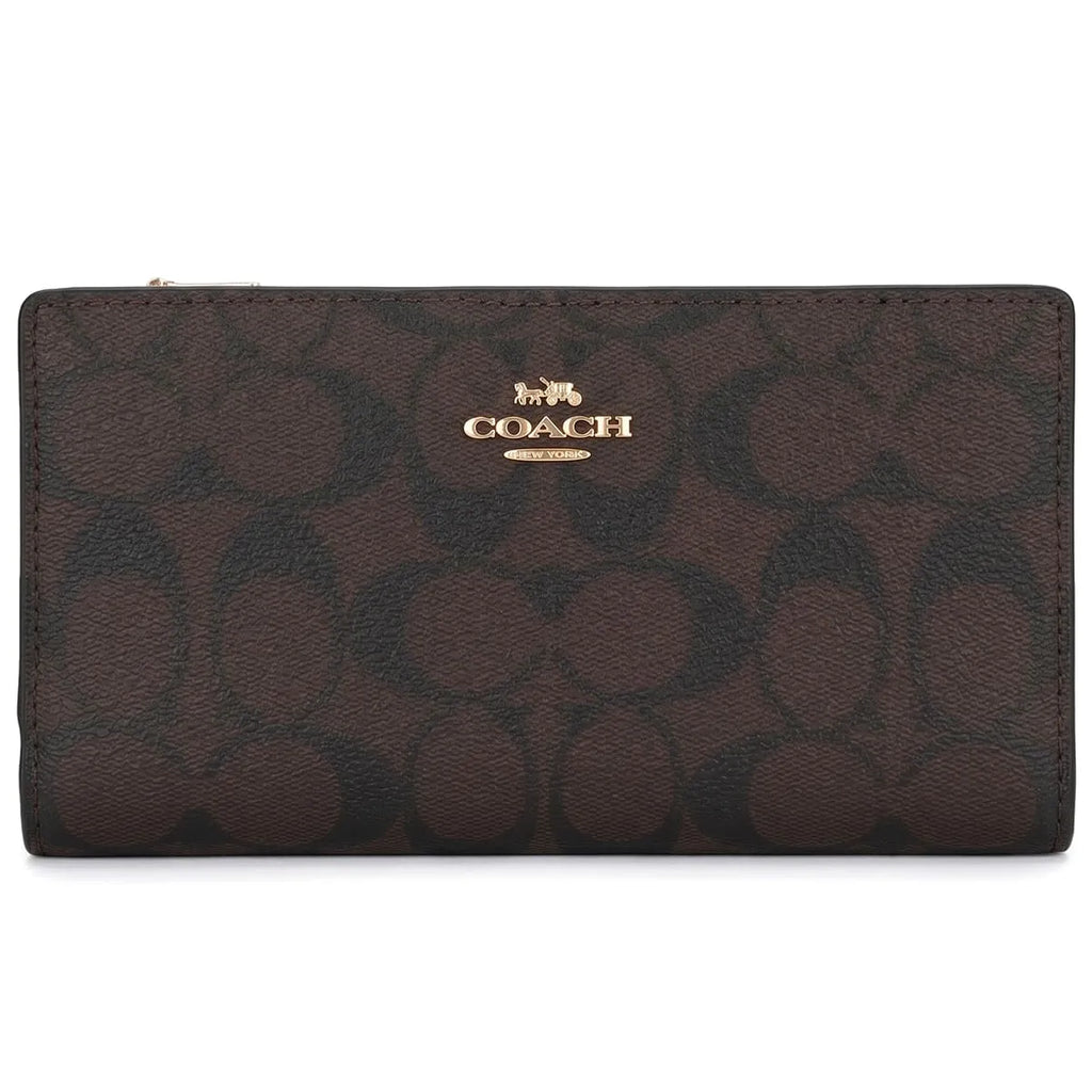 Coach Women’s Slim Signature Canvas Wallet in Dark Brown C8714 IMAA8