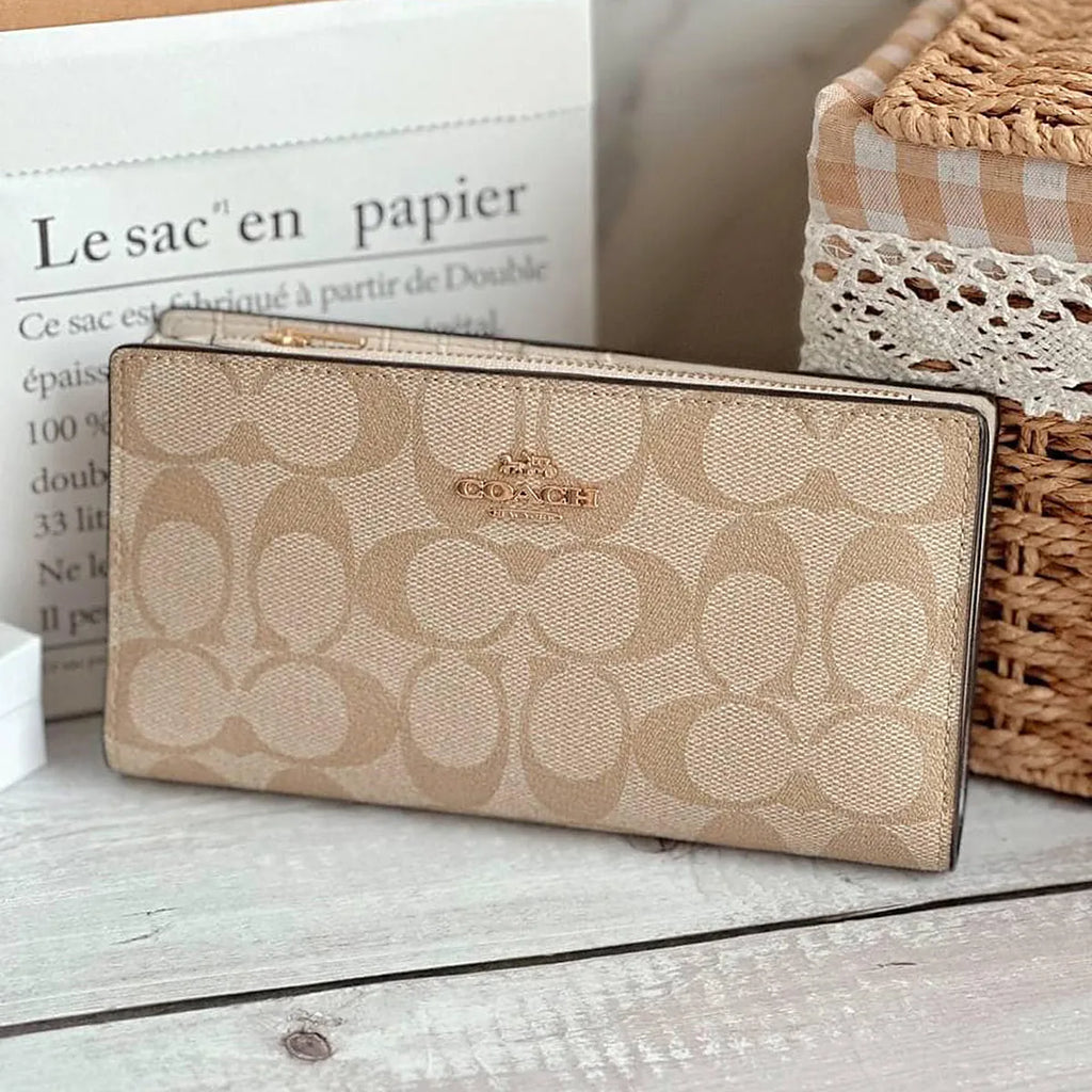 Coach Women’s Slim Signature Canvas Wallet in Light Khaki Chalk C8714