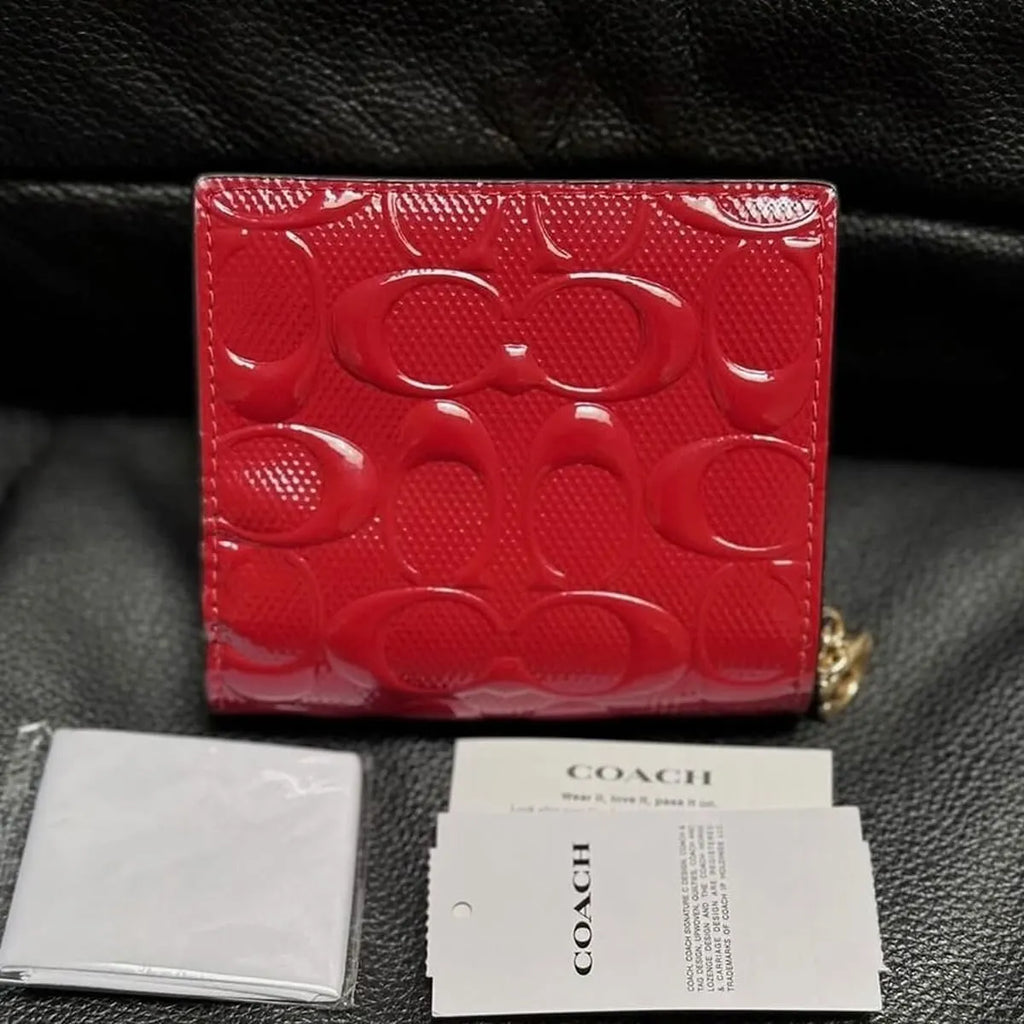 COACH Women’s Red Patent Signature Snap Wallet CV415