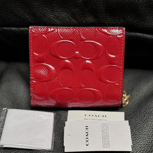 COACH Women’s Red Patent Signature Snap Wallet CV415