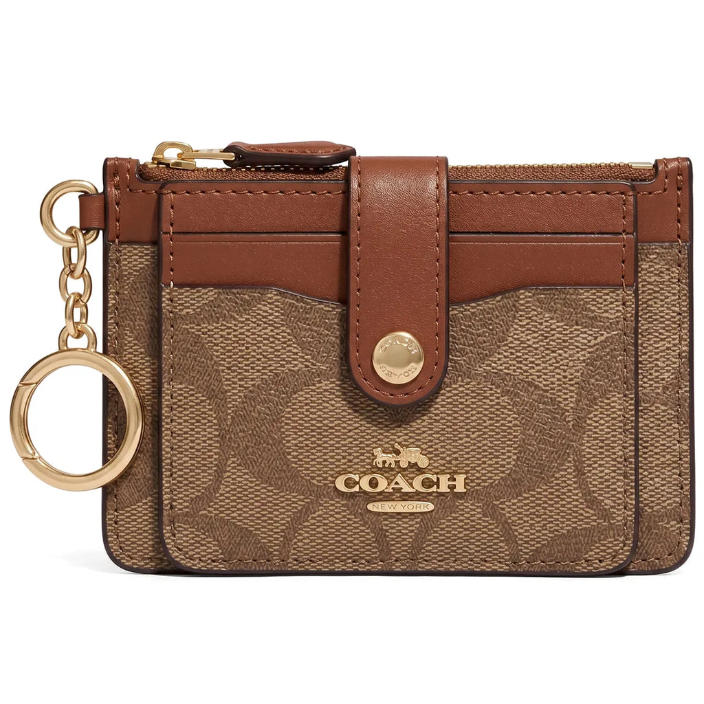 Coach Women’s Attachment Card Case in Signature Canvas Khaki Saddle C7398