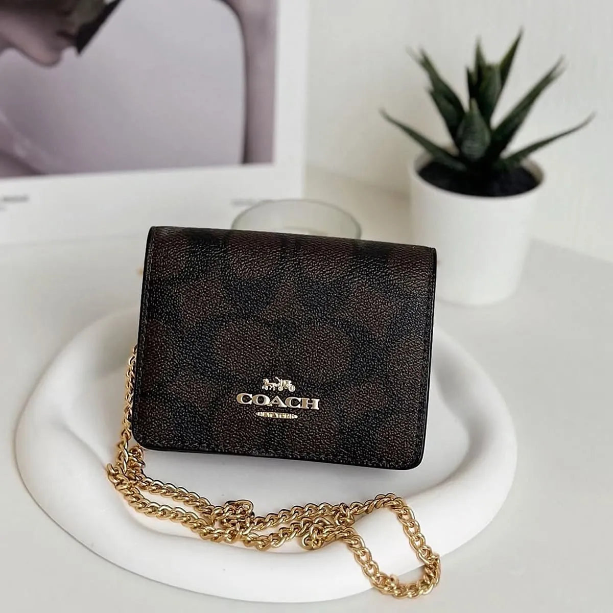 COACH Women’s Signature Canvas Mini Wallet on a Chain CZ278