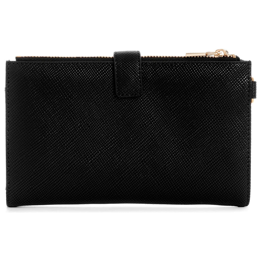 Guess Black Saffiano Leather Women’s Wristlet Wallet Organizer with Gold Hardware