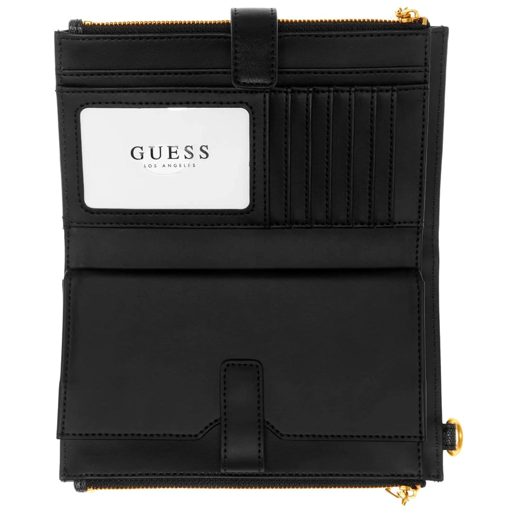 Guess Black Saffiano Leather Women’s Wristlet Wallet Organizer with Gold Hardware