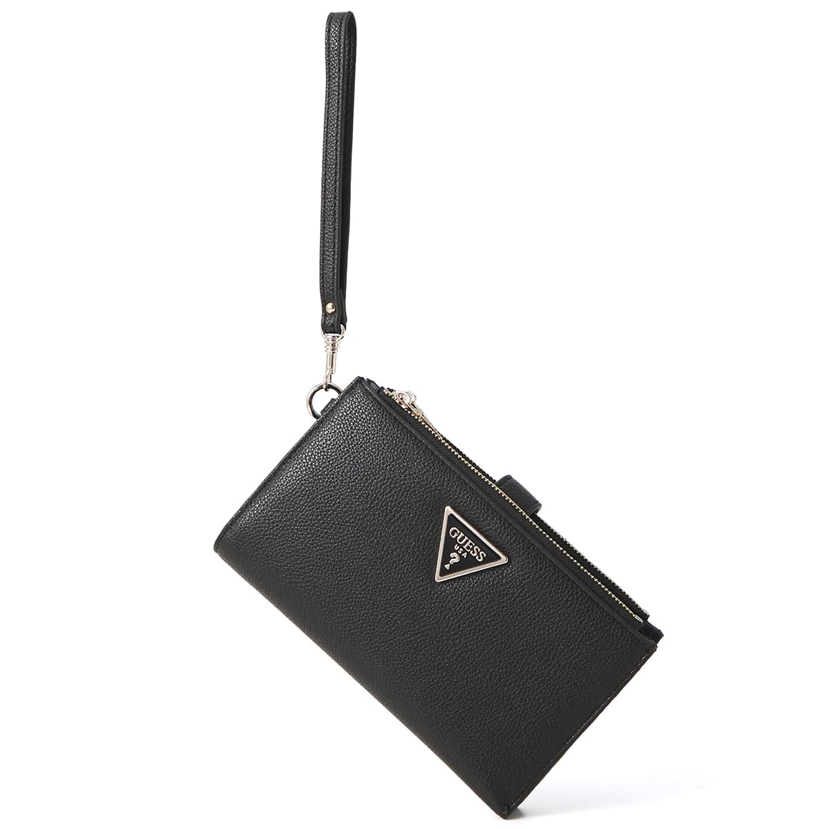 Guess Black Saffiano Leather Women’s Wristlet Wallet Organizer with Gold Hardware