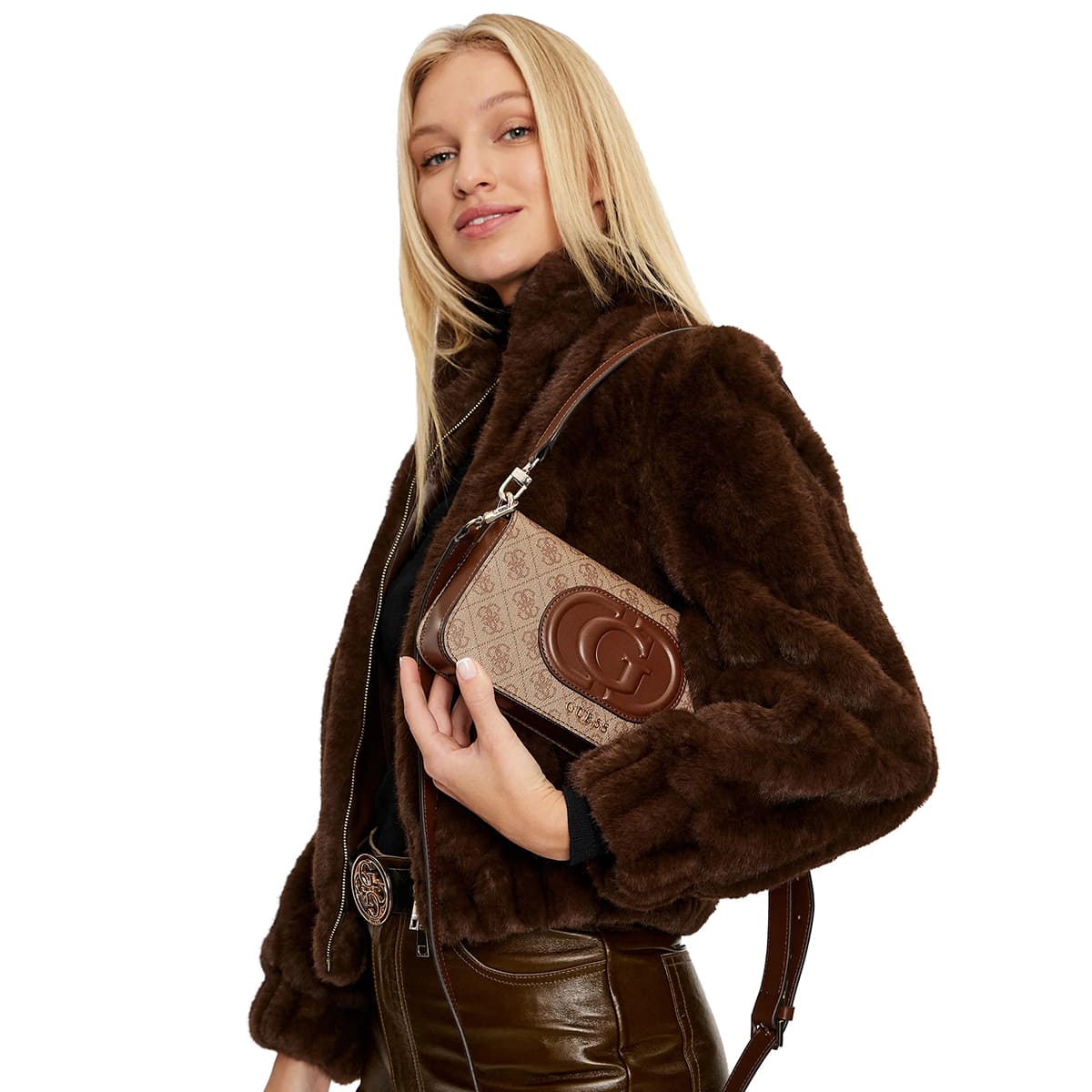 Guess Latte Brown Women Shoulder Bag Hwesg951320