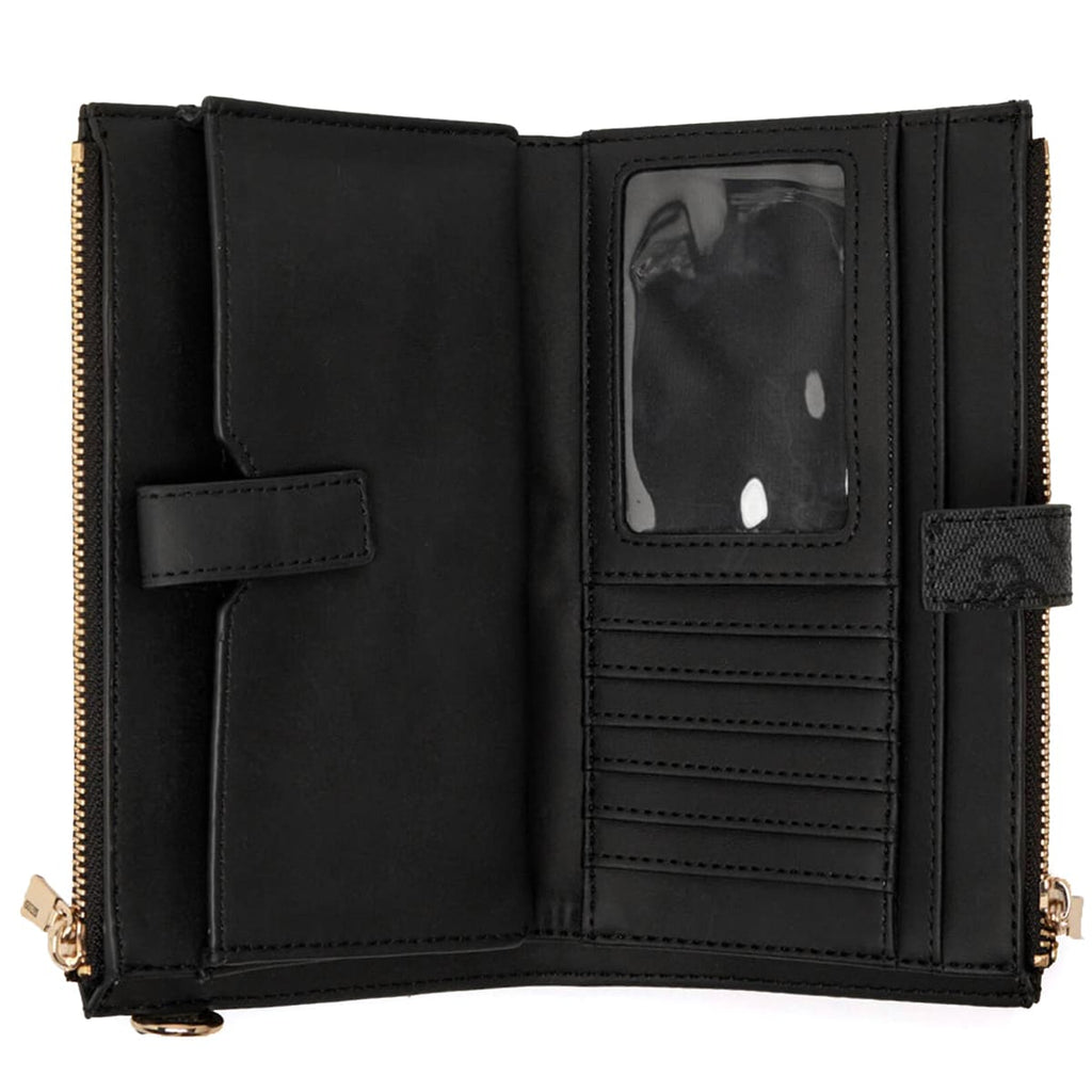 Guess Logo Print Women’s Wristlet Wallet Organizer in Black with Gold Hardware