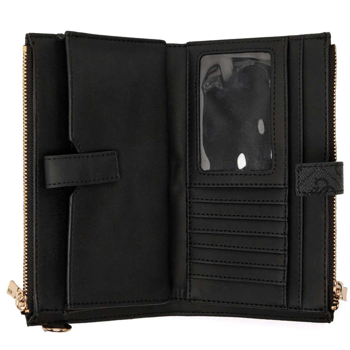 Guess Logo Print Women’s Wristlet Wallet Organizer in Black with Gold Hardware