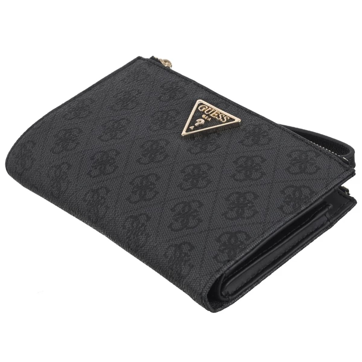 Guess Logo Print Women’s Wristlet Wallet Organizer in Black with Gold Hardware