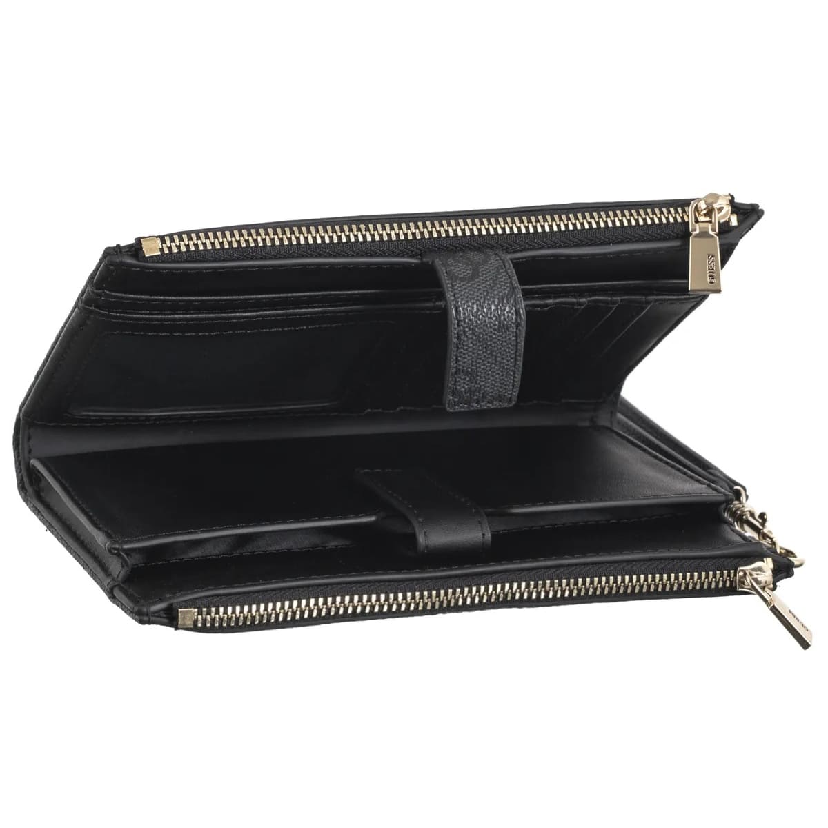 Guess Logo Print Women’s Wristlet Wallet Organizer in Black with Gold Hardware