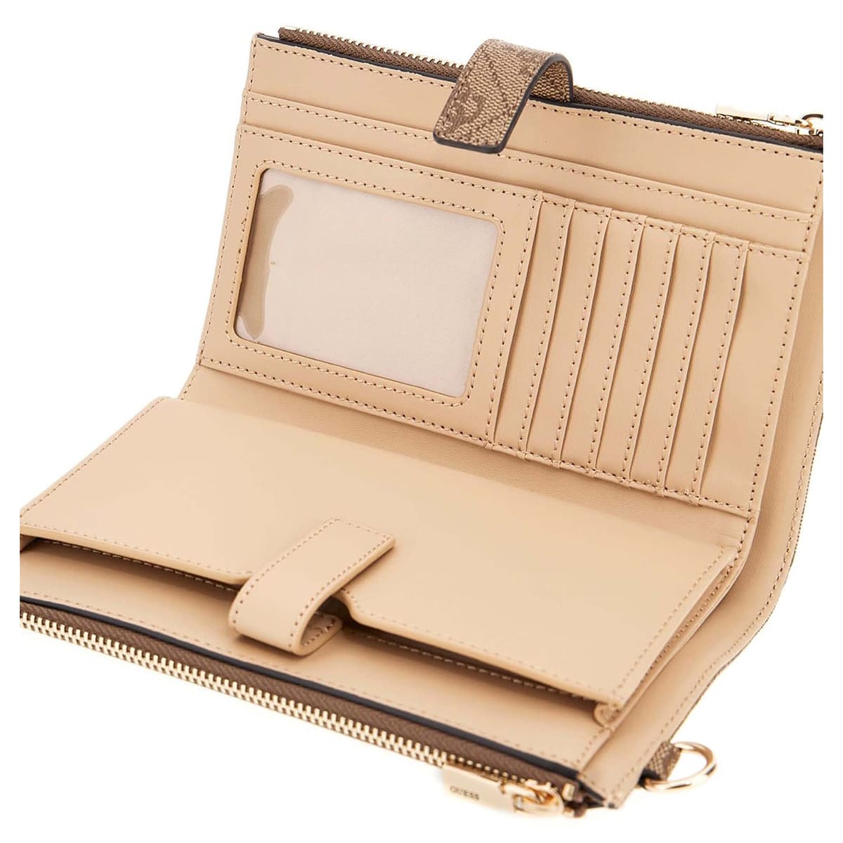 Guess Logo Print Women’s Wristlet Wallet Organizer with Gold Triangle Hardware