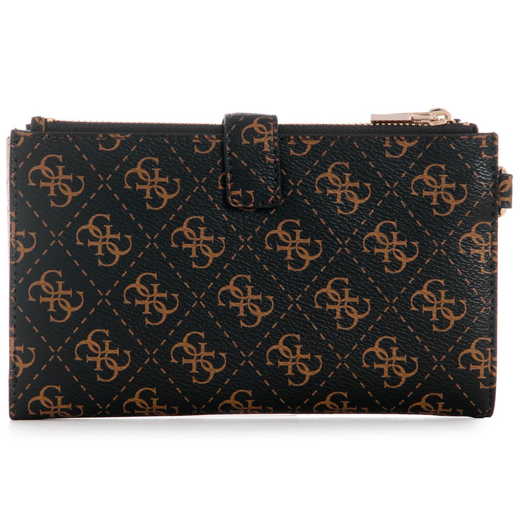 Guess Dark Brown Logo Women’s Wristlet Wallet Organizer with Gold Hardware