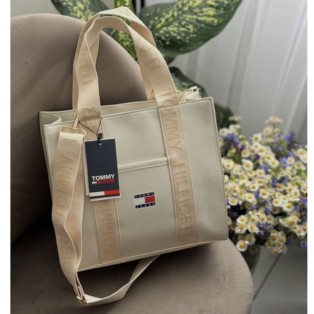 Tommy Hilfiger Beige Women Handbags Tote Bag