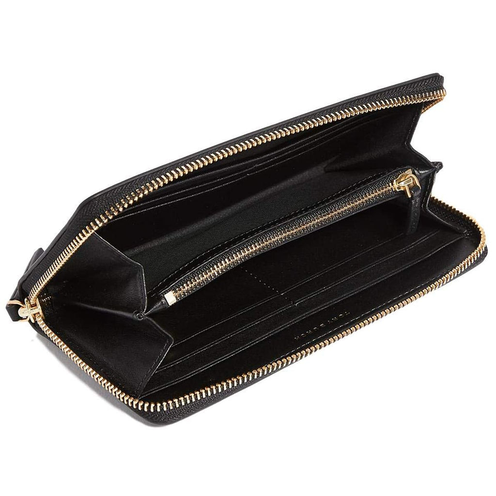 Tory Burch Black Leather Women’s Zip-Around Wallet with Large Gold Logo