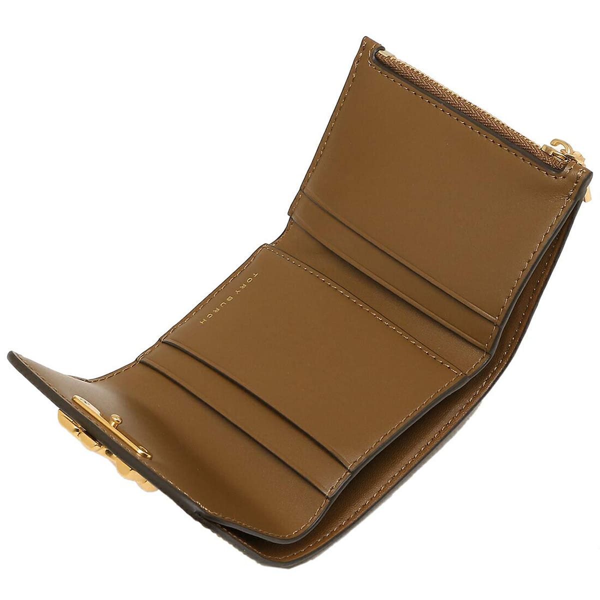 Tory Burch Tan Camel Leather Women’s Mini Wallet with Gold Logo