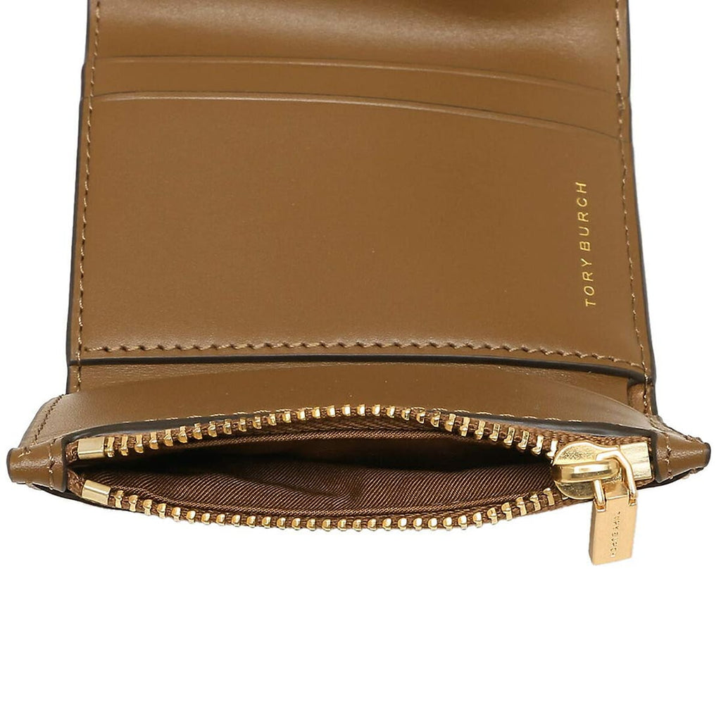 Tory Burch Tan Camel Leather Women’s Mini Wallet with Gold Logo